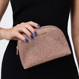 Rose Gold Glitter Michael Kors Cosmetic Pouch Zip Clutch